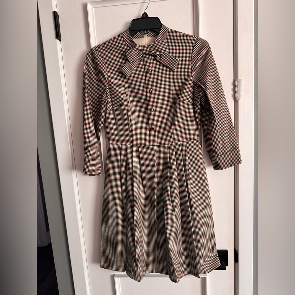 Gal Meets Glam Blanche Check Bow Tie Fit & Flare Dress - Picture 2 of 3
